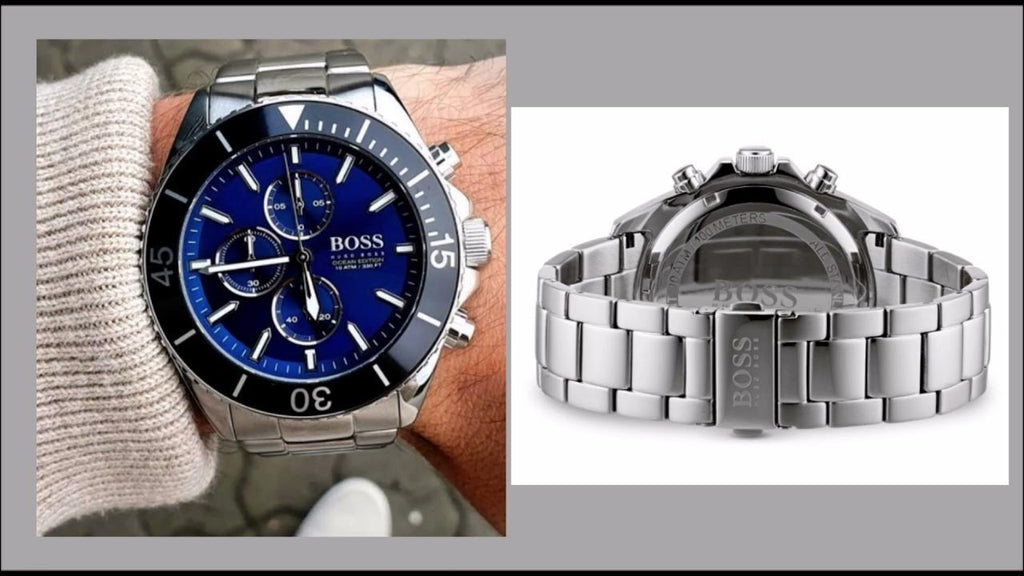Hugo Boss Ocean Edition Chronograph Blue Dial Silver Steel Strap Watch for Men - 1513704