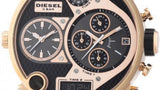 Diesel Big Daddy Gold & Black Dial Black Leather Strap Watch For Men - DZ7261