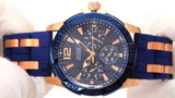 Guess Oasis Blue Dial Blue & Rose Gold Stainless Steel Strap Watch For Men - W0366G4