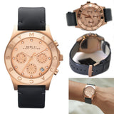 Marc Jacobs Blade Rose Gold Dial Black Leather Strap Watch for Women - MBM1188