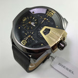 Diesel Uber Chief Two Hand Black Dial Black Leather Strap Watch For Men - DZ7377