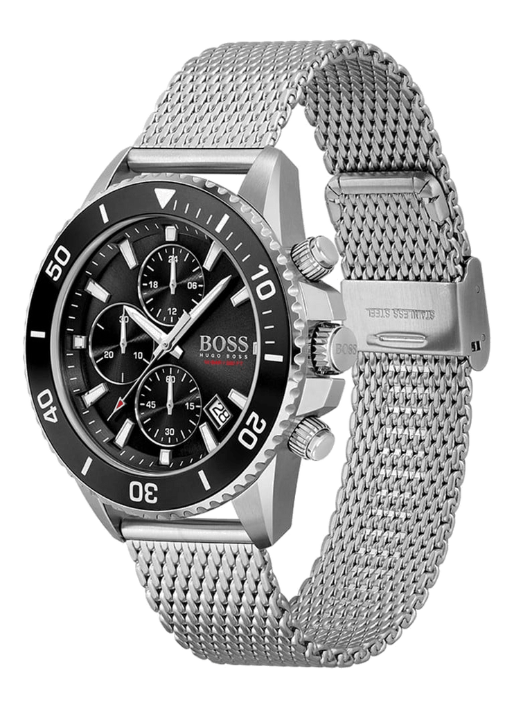 Hugo Boss Ocean Edition Black Dial Silver Mesh Bracelet Watch for Men