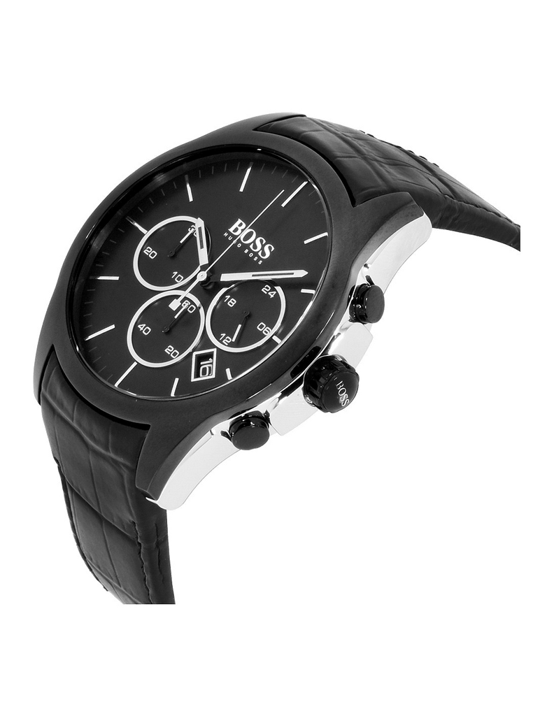 Hugo Boss Onyx Black Dial Black Leather Strap Watch for Men - 1513367