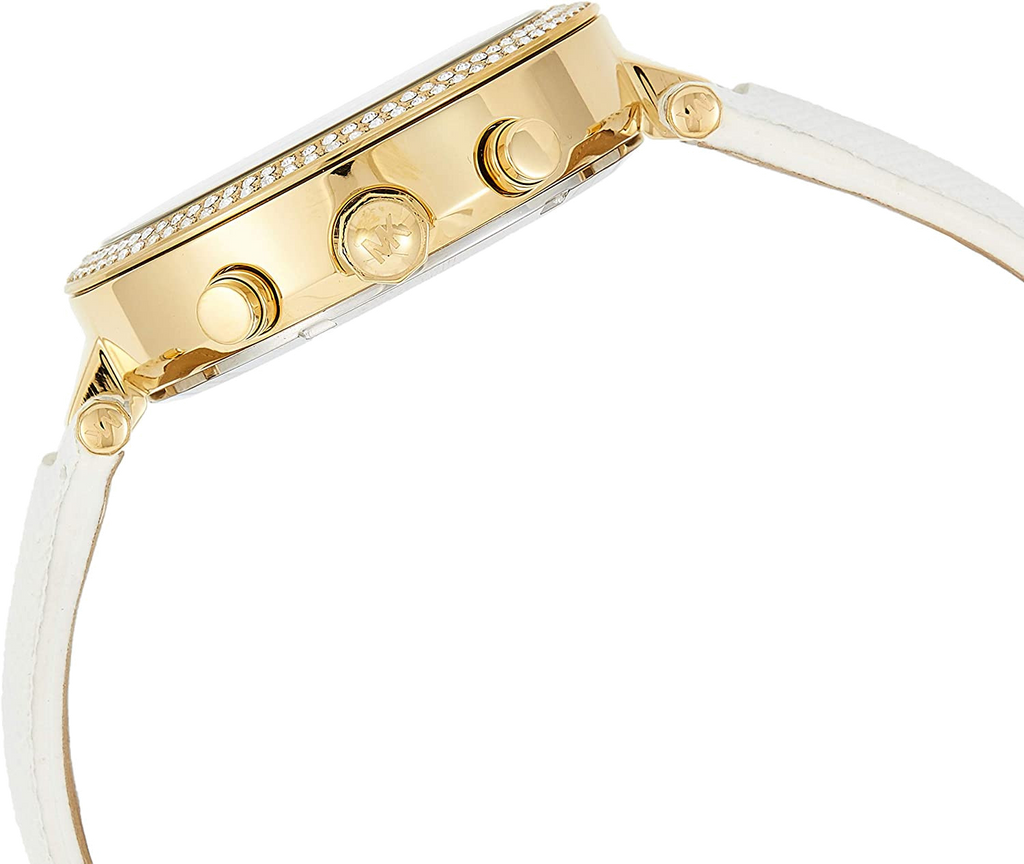 Michael Kors Parker White Dial with Diamonds White Leather Strap Watch for Women - MK2290
