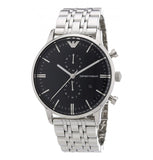 Emporio Armani Chronograph Black Dial Silver Steel Strap Watch For Men - AR0389