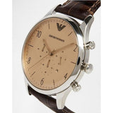 Emporio Armani Classic Chronograph Cream Dial Brown Leather Strap Watch For Men - AR1878