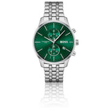 Hugo Boss Associate Green Dial Silver Steel Strap Watch for Men - 1513975