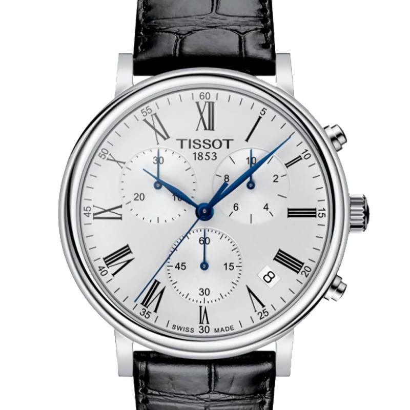 Tissot Carson Premium Chronograph White Dial Black Leather Strap Watch For Men - T122.417.16.033.00