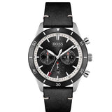 Hugo Boss Chronograph Black Dial Black Leather Strap Watch for Men - 1513864