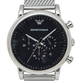 Emporio Armani Classic Chronograph Black Dial Silver Mesh Bracelet Watch For Men - AR1808