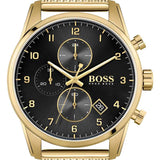 Hugo Boss Skymaster Black Dial Gold Mesh Bracelet Watch for Men - 1513838