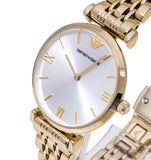 Emporio Armani Gianni T Bar Silver Dial Gold Stainless Steel Strap Watch For Women - AR1877