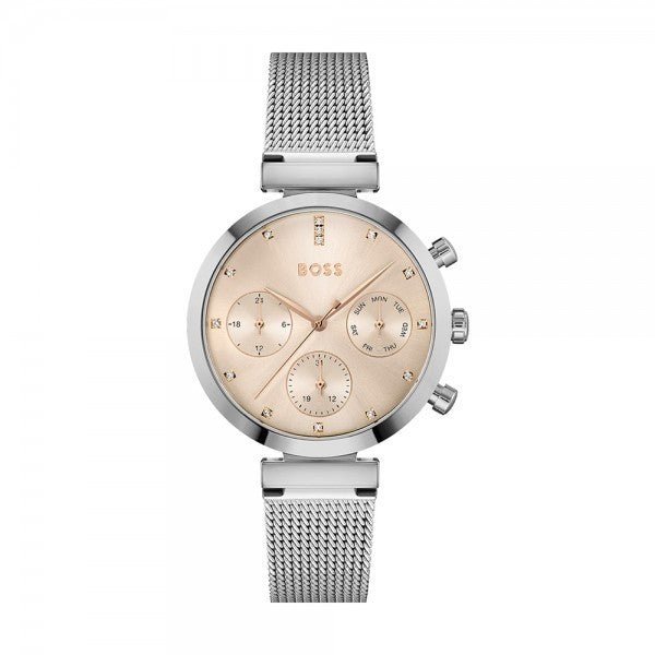Hugo Boss Flawless Pink Dial Silver Mesh Bracelet Watch for Women - 1502625