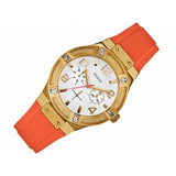 Guess Jet Setter Golden Dial Orange Rubber Watch For Women - W0564L2