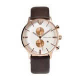 Emporio Armani Gianni Classic Chronograph White Dial Brown Leather Strap Watch For Men - AR0398