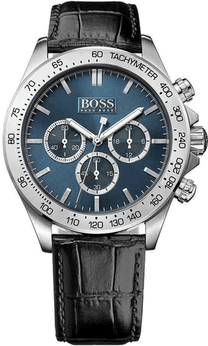 Hugo Boss Ikon Blue Dial Black Leather Strap Watch for Men - 1513176