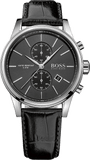 Hugo Boss Jet Black Dial Black Leather Strap Watch for Men - 1513279