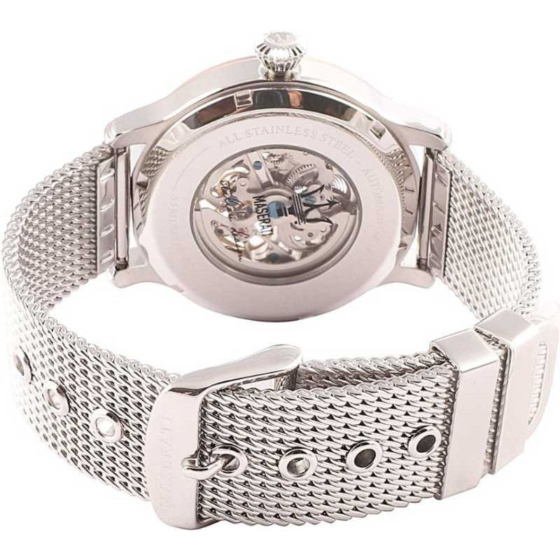 Maserati Epoca Automatic White Dial Silver Mesh Bracelet Watch For Men