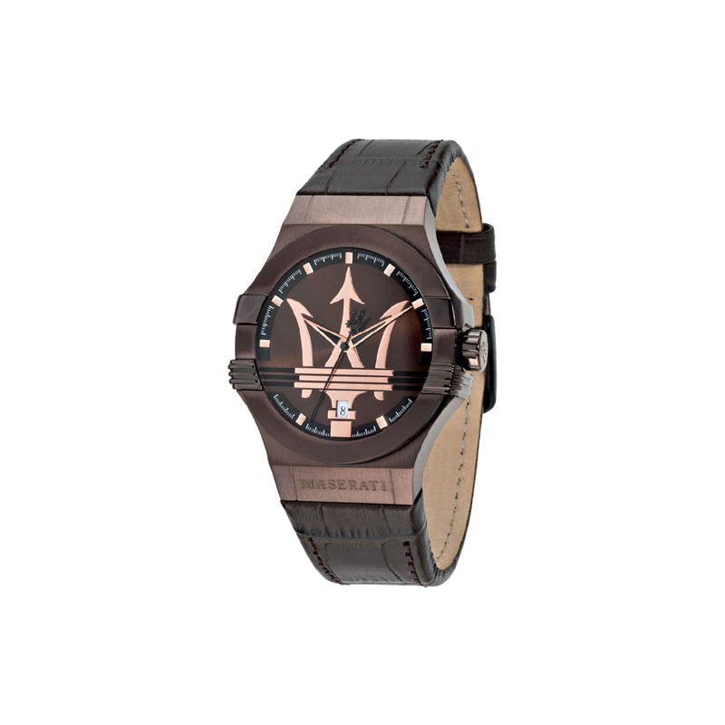 Maserati Potenza Brown Dial Brown Leather Strap Watch For Men