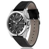 Hugo Boss Grandmaster Chronograph Black Dial Black Leather Strap Watch for Men - 1513881