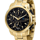 Maserati Successo Black Dial Gold Stainless Steel Watch For Men - R8873645002