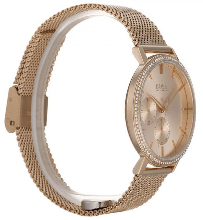 Hugo Boss Infinity Carnation Gold Dial Gold Mesh Bracelet Watch for Women - 1502519