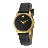 Movado Museum Classic Black Dial Black Leather Strap Watch For Women - 0607016