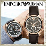 Emporio Armani Chronograph Gray Dial Brown Leather Strap Watch For Men - AR6043