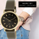 Marc Jacobs Baker Olive Dial Olive Leather Strap Watch for Women - MBM1330