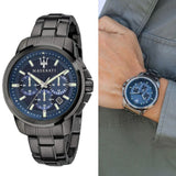 Maserati Successo Chronograph Blue Dial Black Steel Strap Watch For Men - R8873621005