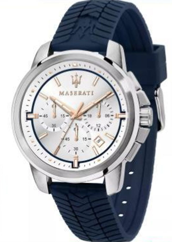 Maserati Successo Chronograph White Dial Blue Rubber Strap Watch For Men - R8871621013
