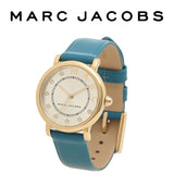 Marc Jacobs Roxy Champagne Dial Turquoise Leather Strap Watch for Women - MJ1633