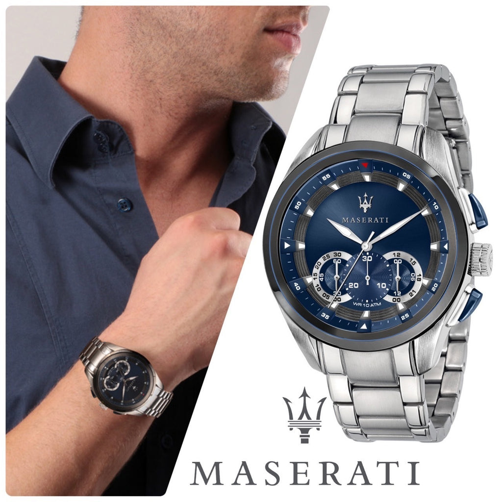 Maserati Traguardo Chronograph Steel Blue Watch 45mm Dial for Watch Men Stainless Men For