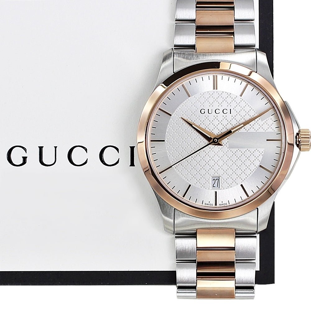Gucci G Timeless Silver Dial Two Tone Steel Strap Watch For Men - YA126473