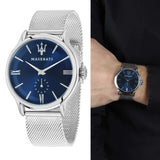 Maserati Epoca Blue Dial Silver Mesh Bracelet Watch For Men - R8853118006