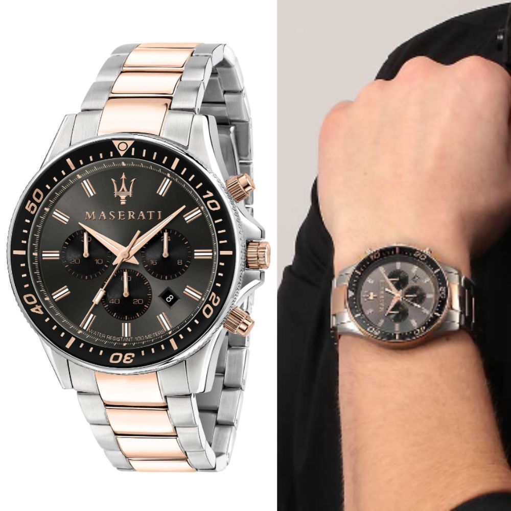 Maserati SFIDA Rose Quartz Black Dial Stainless Steel Watch For Men
