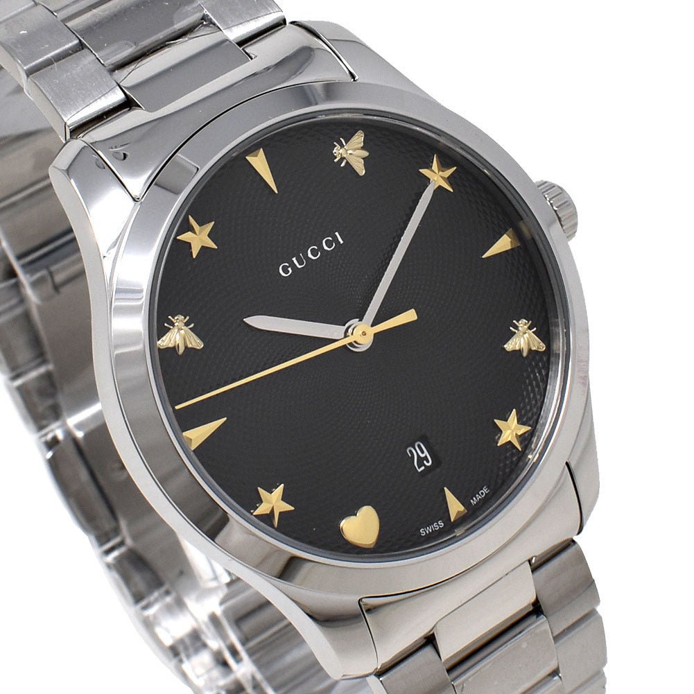 Gucci G Timeless Black Dial Silver Steel Strap Watch For Women - YA1264029