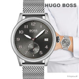 Hugo Boss Legacy Grey Dial Silver Mesh Bracelet Watch for Men - 1513673