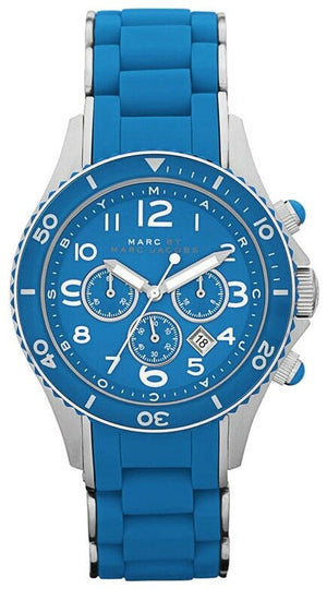 Marc Jacobs Rock Chronograph Blue Dial Blue Silicone Steel Strap Watch for Women - MBM2575