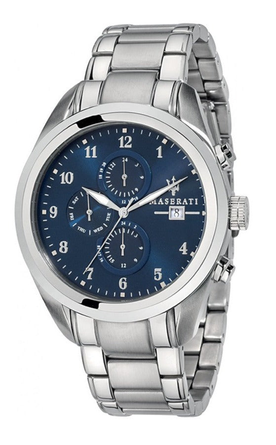 Maserati Traguardo Blue Dial Silver Steel Strap Watch For Men