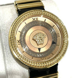 Versace V Metal Icon Gold Dial Black & Gold Strap Watch for Women - VLC030014