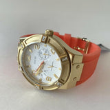 Guess Jet Setter Golden Dial Orange Rubber Watch For Women - W0564L2