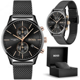 Hugo Boss Associate Black Dial Black Mesh Bracelet Watch for Men - 1513811