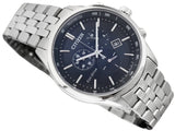 Citizen Eco Drive Chronograph Blue Dial Silver Steel Strap Watch For Men - AT2140-55L