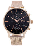 Hugo Boss Associate Black Dial Rose Gold Mesh Bracelet Watch for Men - 1513806