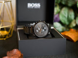 Hugo Boss Integrity Black Dial Black Steel Strap Watch for Men - 1513780