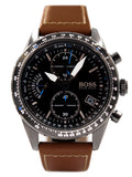 Hugo Boss Pilot Black Dial Brown Leather Strap Watch for Men - 1513851