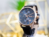 Hugo Boss Skymaster Chronograph Blue Dial Black Leather Strap Watch for Men - 1513783