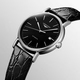 Longines Presence 38.5mm Automatic Black Dial Black Leather Strap Watch for Men - L4.921.4.52.2