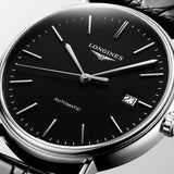 Longines Presence 38.5mm Automatic Black Dial Black Leather Strap Watch for Men - L4.921.4.52.2